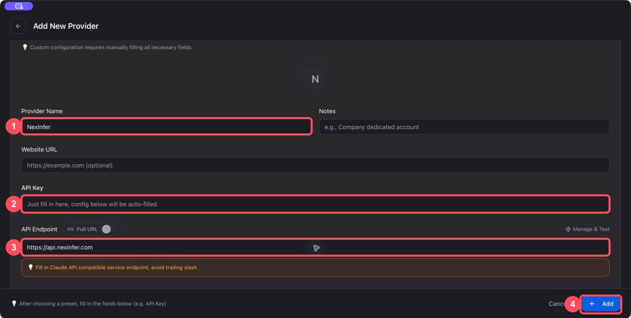 Steps to configure Relyven for Claude Code CLI in CC Switch